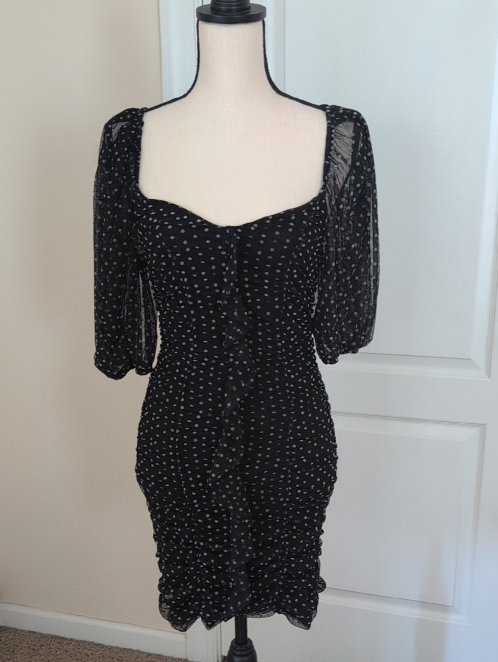 Zara Black Polka Dot Puff-Sleeve Dress